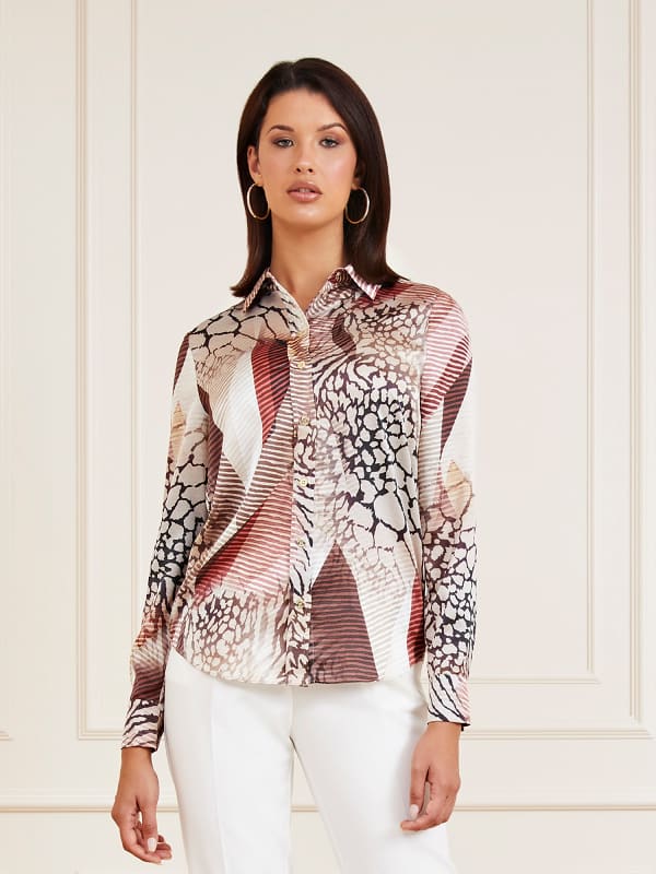 Skjorte GUESS Marciano All Over Print Shirt Flerfarvet | 3RGH037099Z, 0