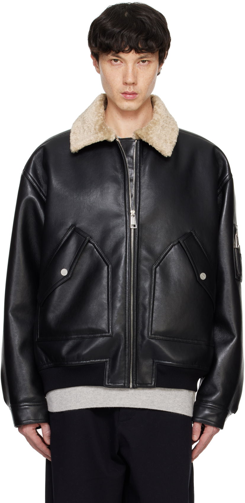Bomberjakke Nanushka Faux-Leather Bomber Jacket Sort | NM24FWJK02168