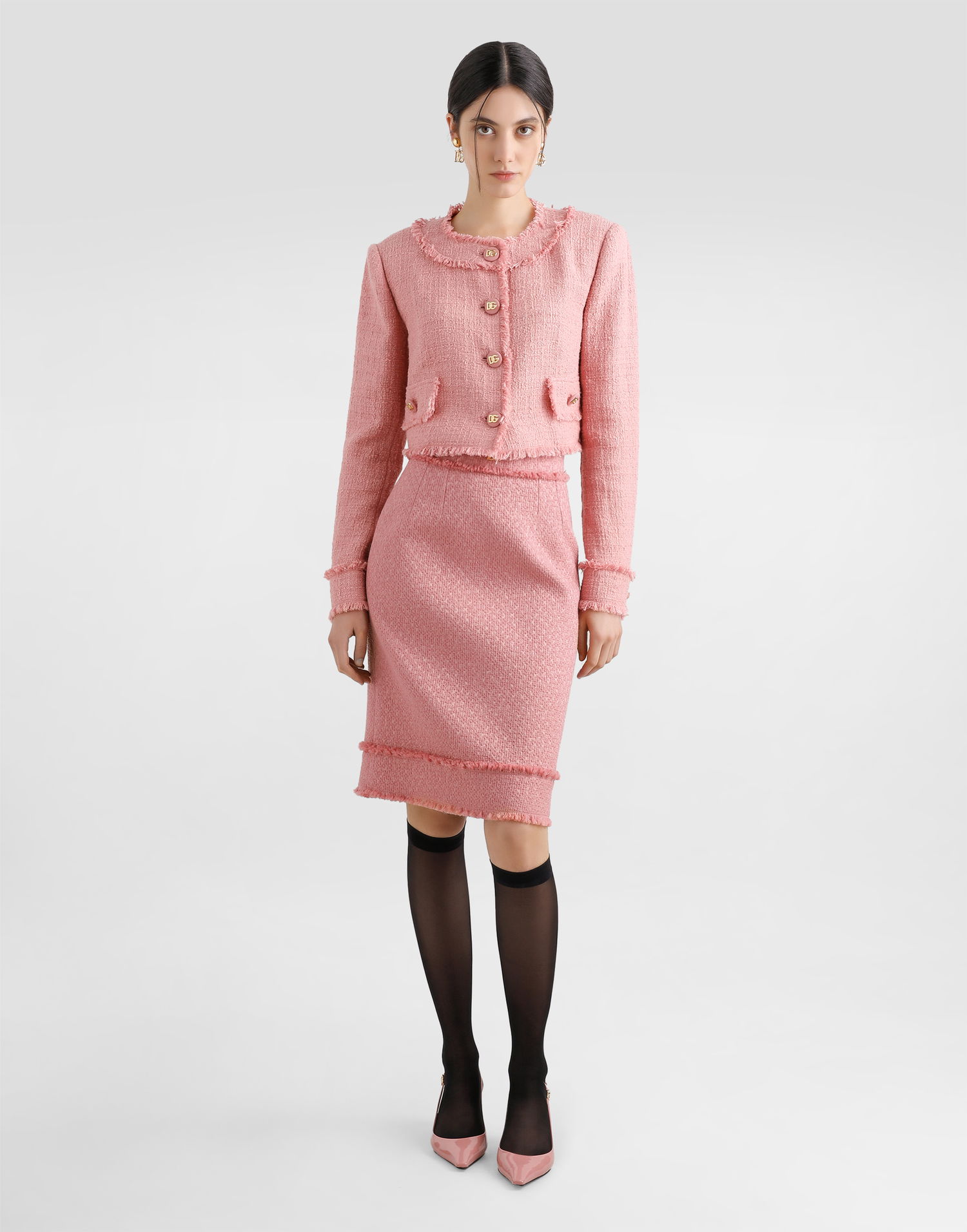 Jakke Dolce & Gabbana Dolce & Gabbana Short Raschel Tweed Jacket Lyserød | F26X8TGDCYKF0473, 1