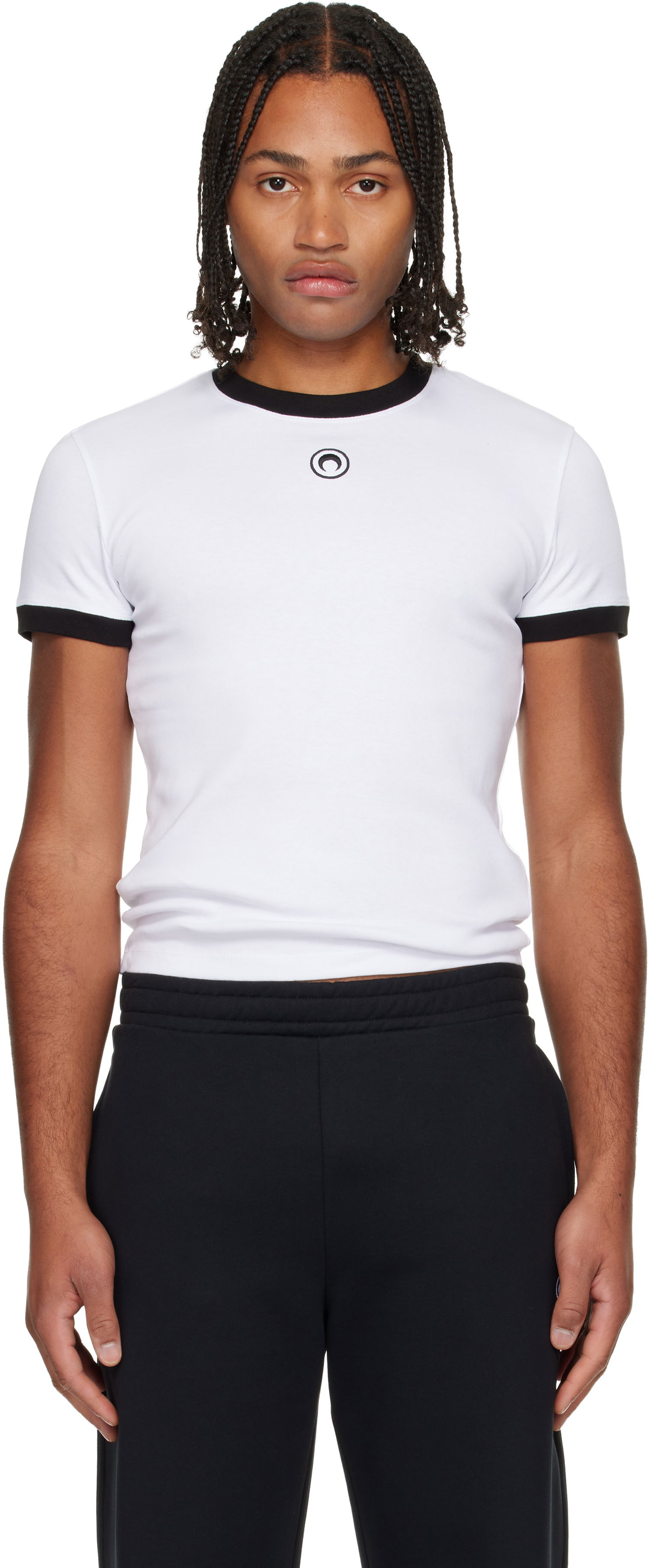 T-shirt Marine Serre Moon Logo Bicolor Jersey Baby Fit T-shirt Hvid | UTT010ACJER0008, 0