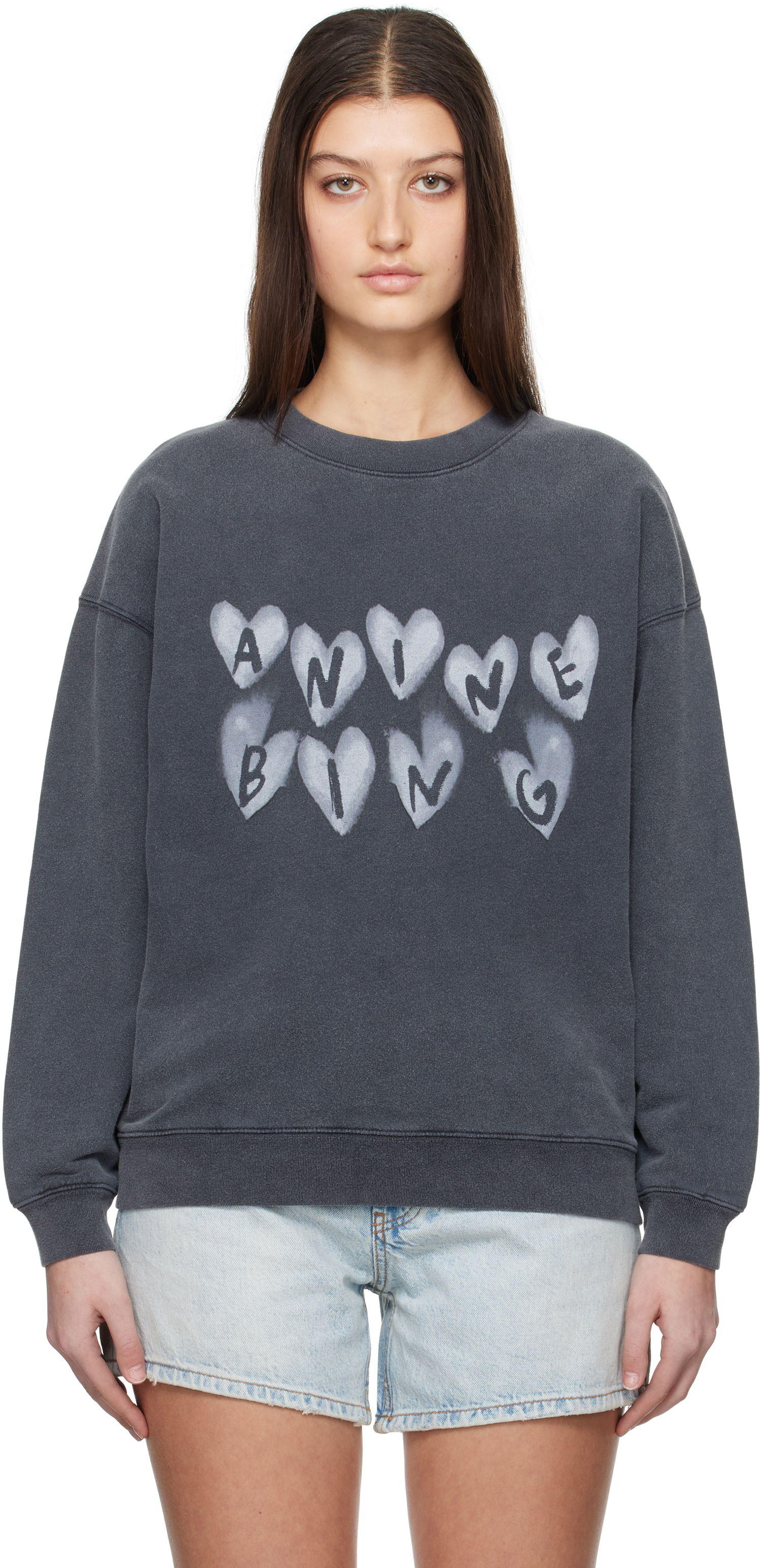 Sweatshirt Anine Bing ANINE BING Spencer Hearts Sweatshirt Grå | A-08-10517-WBL1, 0