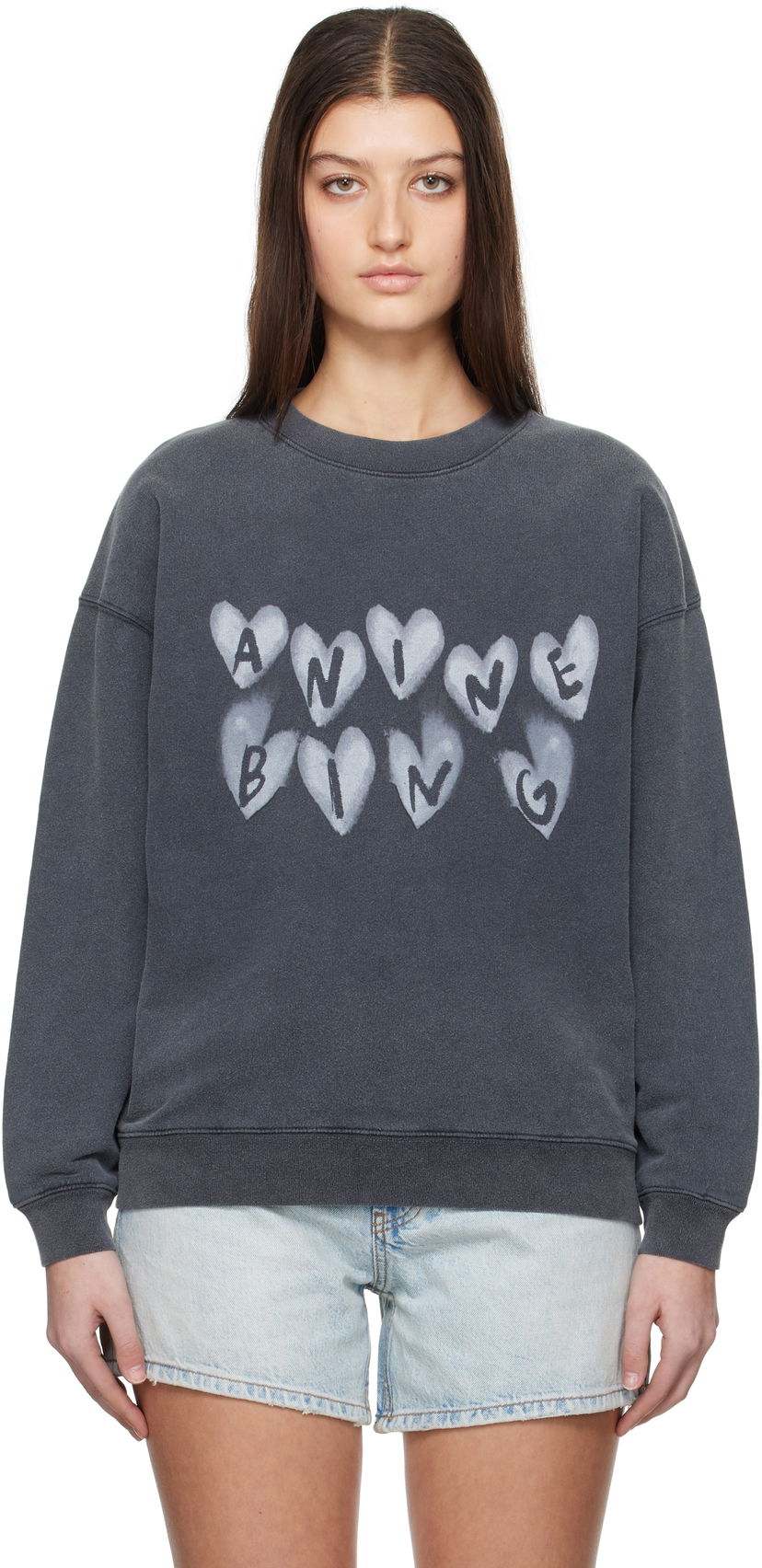 Sweatshirt Anine Bing ANINE BING Spencer Hearts Sweatshirt Grå | A-08-10517-WBL1