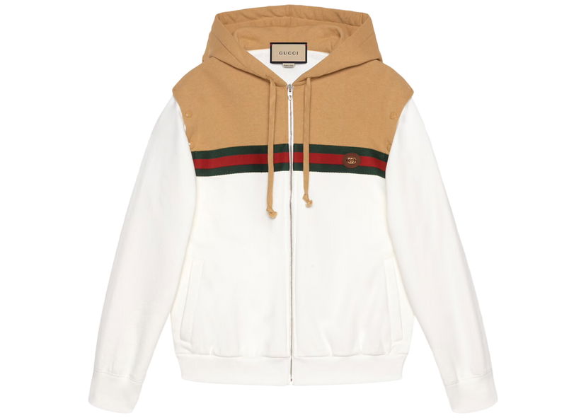 Sweatshirt Gucci Cotton Sweatshirt With Web Camel/Ivory Hvid | 660292 XJDHD 2109