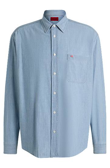 Skjorte BOSS Cotton Chambray Overshirt Blå | 50539312, 0
