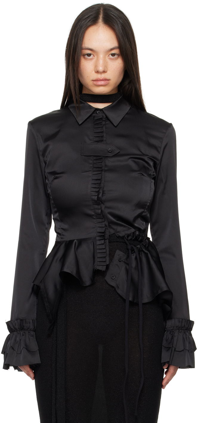 Skjorte Ottolinger Ottolinger Ruffled Satin Blouse Sort | 1110105921