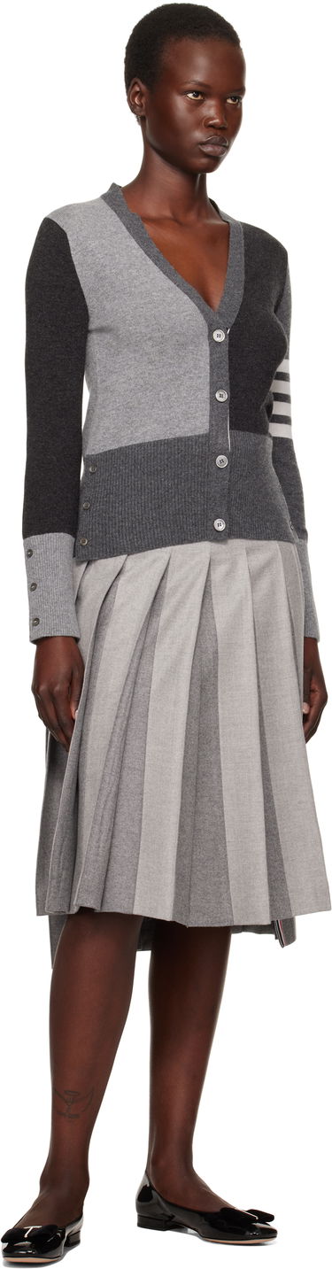 Sweater Thom Browne Funmix 4-Bar V-Neck Cardigan Grå | FKC001F-00011, 3
