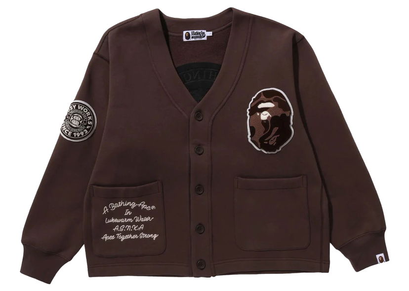 Sweater BAPE BAPE College Badges Sweat Cardigan Brown Brun | 1J80-113-063
