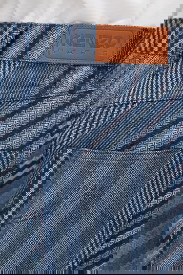 Jeans KENZO Kenzo Diagonal Stripe Turn Up Wide Fit Jeans Blå | FF65DP4216Z1, 3