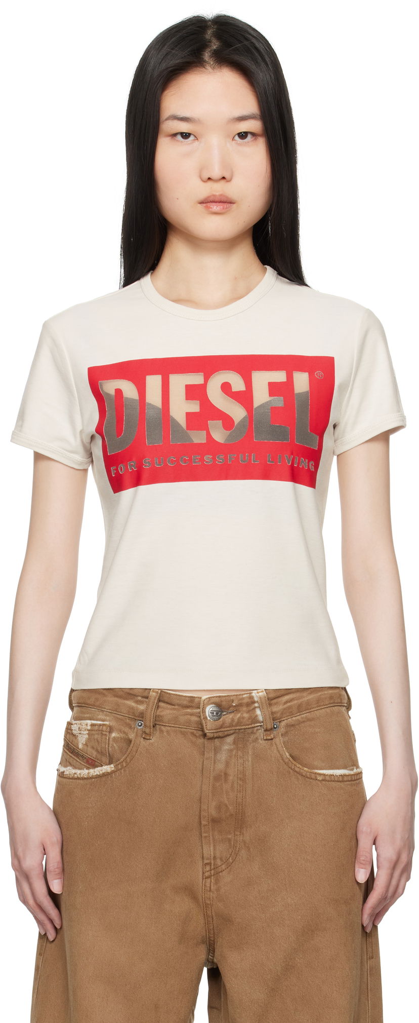 T-shirt Diesel T-shirt Slim Fit Graphic Print Hvid | A17082 0SHAY