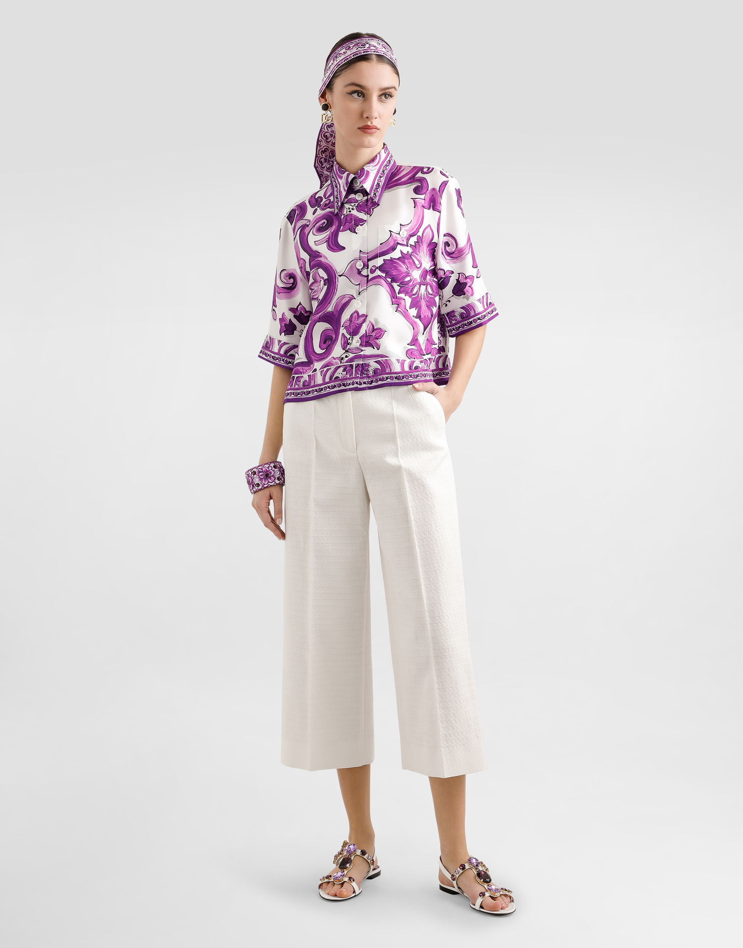 Skjorte Dolce & Gabbana Dolce & Gabbana Majolica Print Silk Blouse Lilla | F5T50THI1TKIP3TN, 1