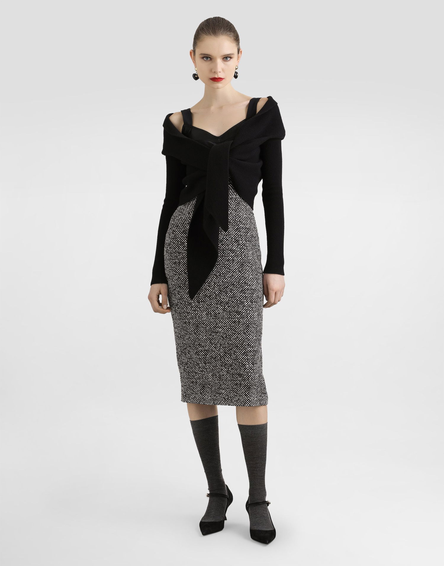 Kjole Dolce & Gabbana Dolce & Gabbana Heavy Crepe and Damier Print Dress Sort | F6TVSTFSA73HH5QU, 1