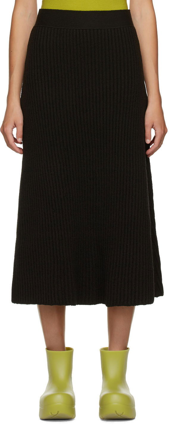 Nederdel Bottega Veneta Rib Distorted Mid-Length Skirt Sort | 638136 V08G0