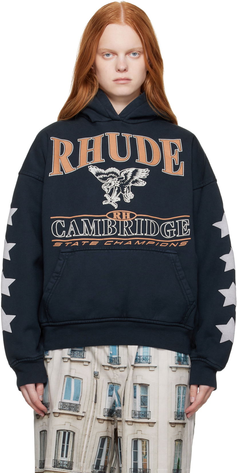 Sweatshirt Rhude Rhude 'Cambridge State Champions' Graphic Hoodie Mørkeblå | RHPF25HO10012