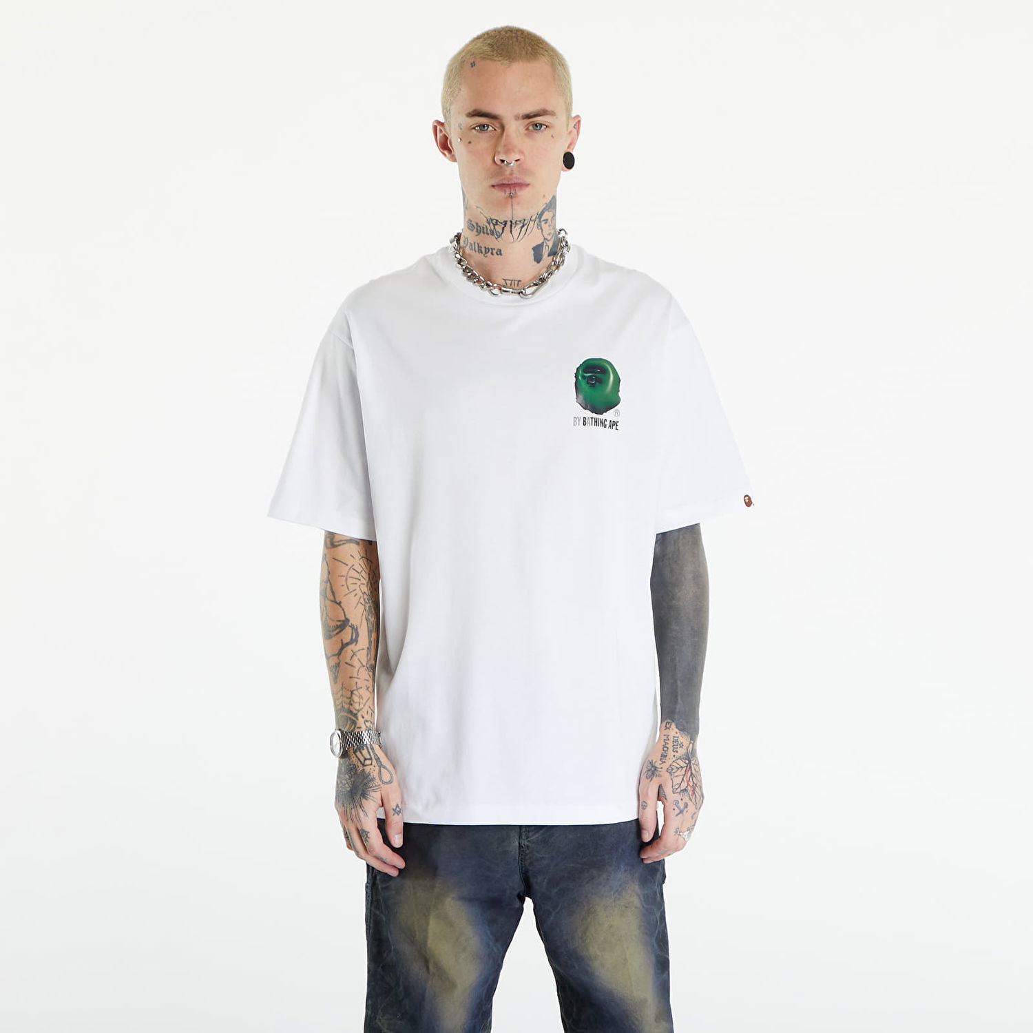 T-shirt BAPE A BATHING APE 3D Art Ape Head Relaxed Fit Tee White Hvid | 001TEK301317M WHT, 0