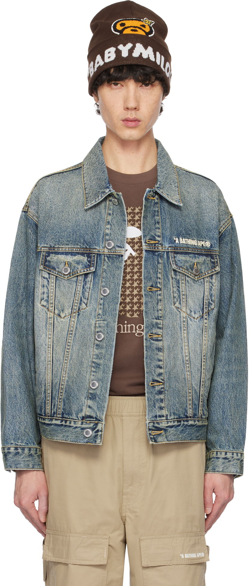 Beanie BAPE Distressed Denim Trucker Jacket Brun | 001LJK801308M