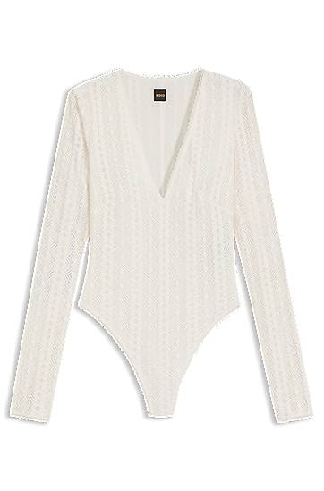 Krop BOSS Embroidered V-Neck Bodysuit Hvid | 50543555