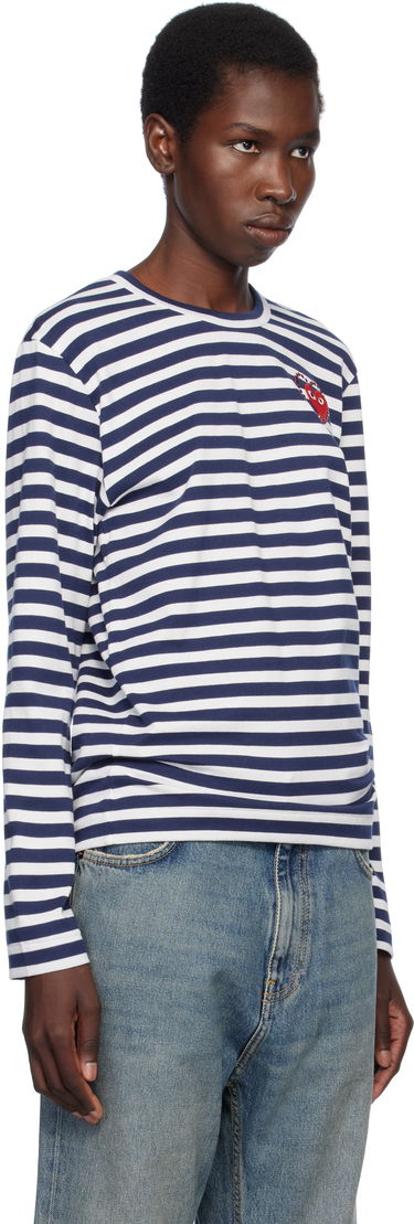 Sweater Comme des Garçons COMME des GARÇONS PLAY Striped Long Sleeve T-Shirt with Red Heart Emblem Mørkeblå | AX-T806-051, 1