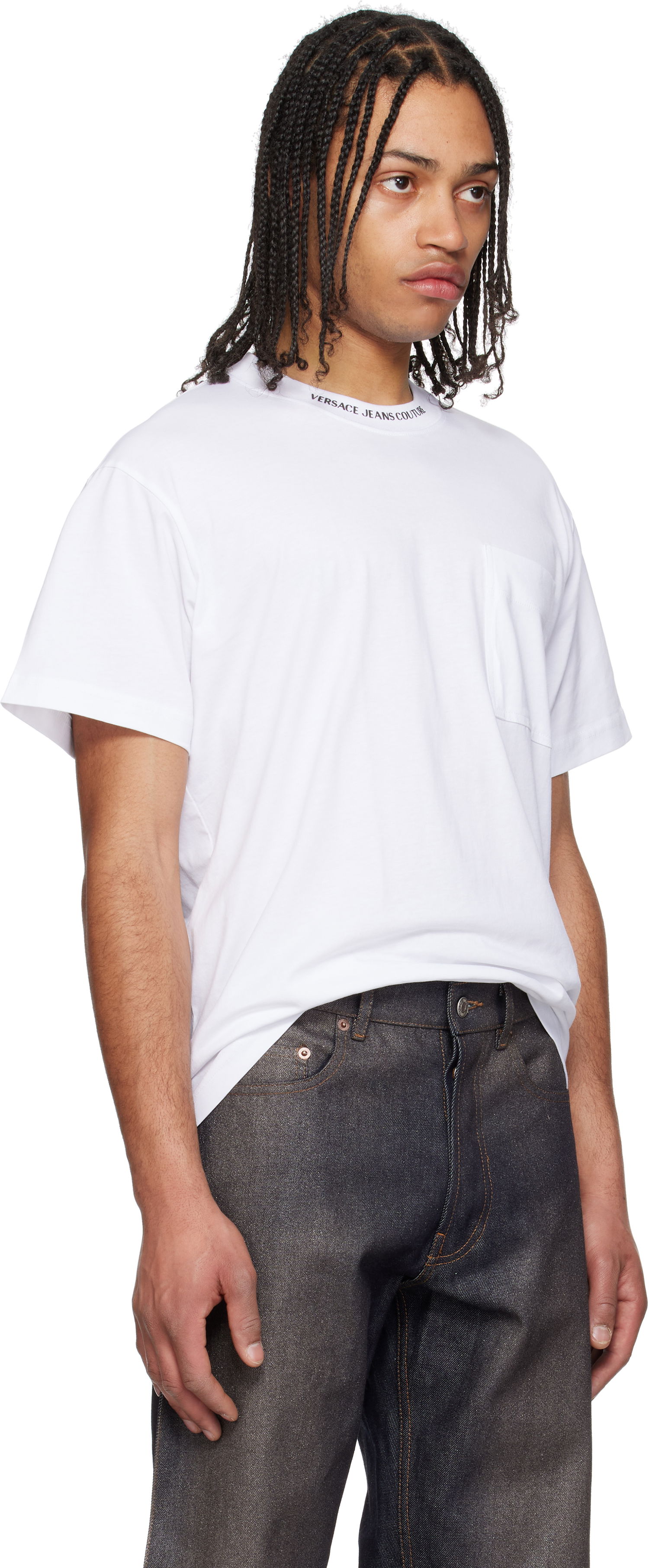 T-shirt Versace Versace Jeans Couture Logo Collar Pocket T-Shirt Hvid | E78GAHE03_ECJ00E, 1