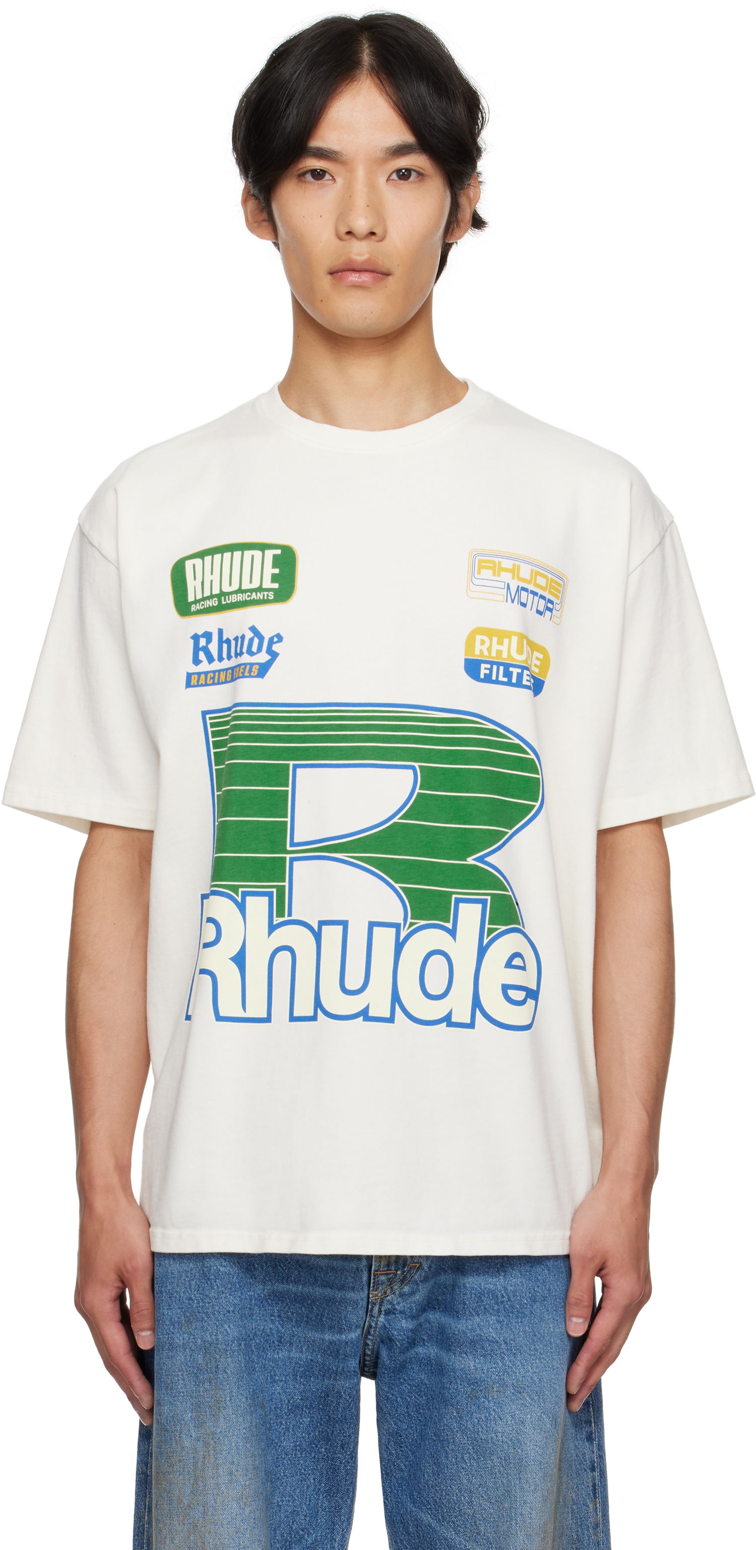 T-shirt Rhude Rhude Roadway Racing T-Shirt Hvid | RHPF25TT11012, 0