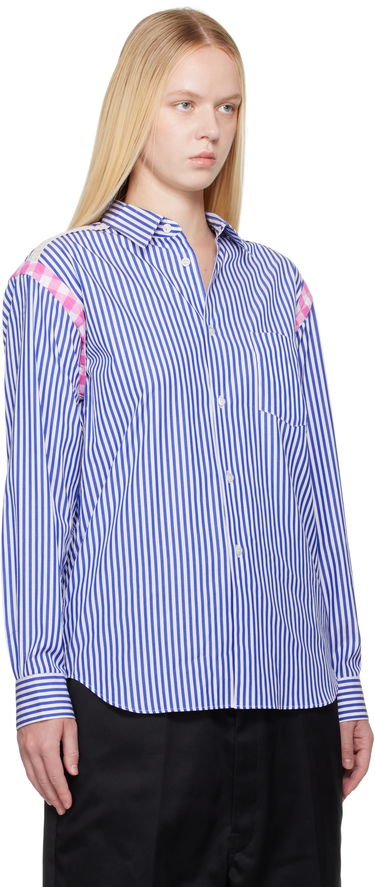 Skjorte Comme des Garçons Comme des Garçons Striped Gingham Trim Shirt Blå | FO-B020-S25, 1