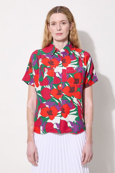 Skjorte A.P.C. Regular-Fit Floral-Print Linen-Blend Shirt Rød | VIAJQ.F12504, 0