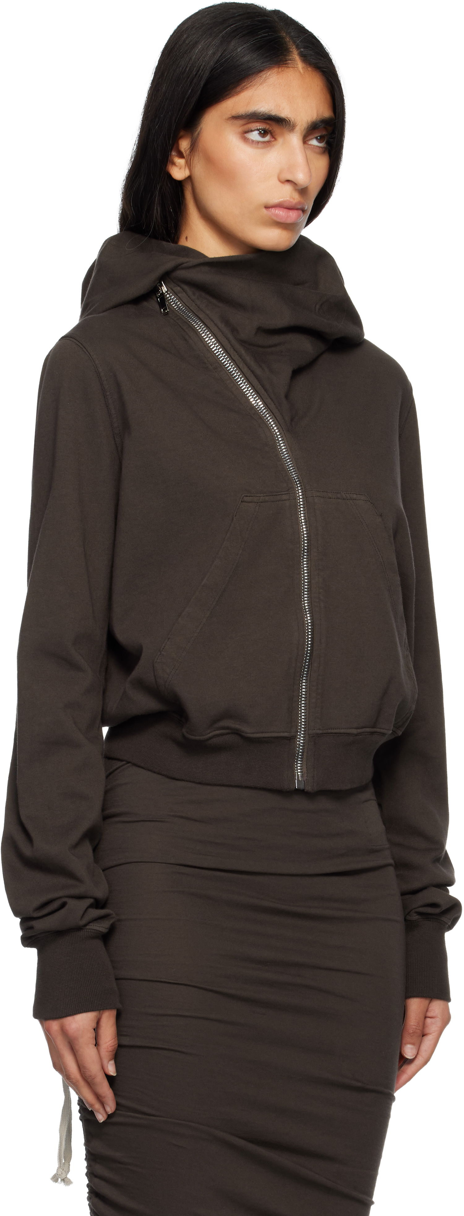 Sweatshirt Rick Owens Concordians Mountain Asymmetrical Zip Hoodie Brun | DS02E7247 RIG, 1
