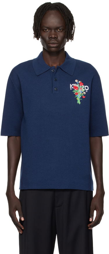 Polo skjorte KENZO Kenzo 'KENZO Archive Bouquet' Embroidered Polo Shirt Mørkeblå | FF65PO7633BG, 0