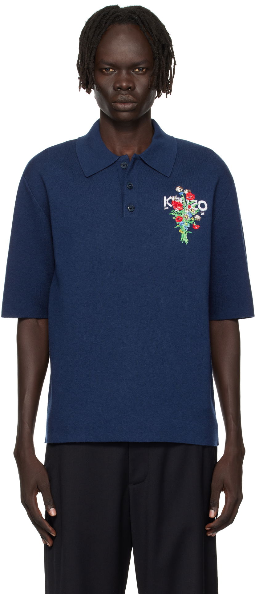Polo skjorte KENZO Kenzo 'KENZO Archive Bouquet' Embroidered Polo Shirt Mørkeblå | FF65PO7633BG
