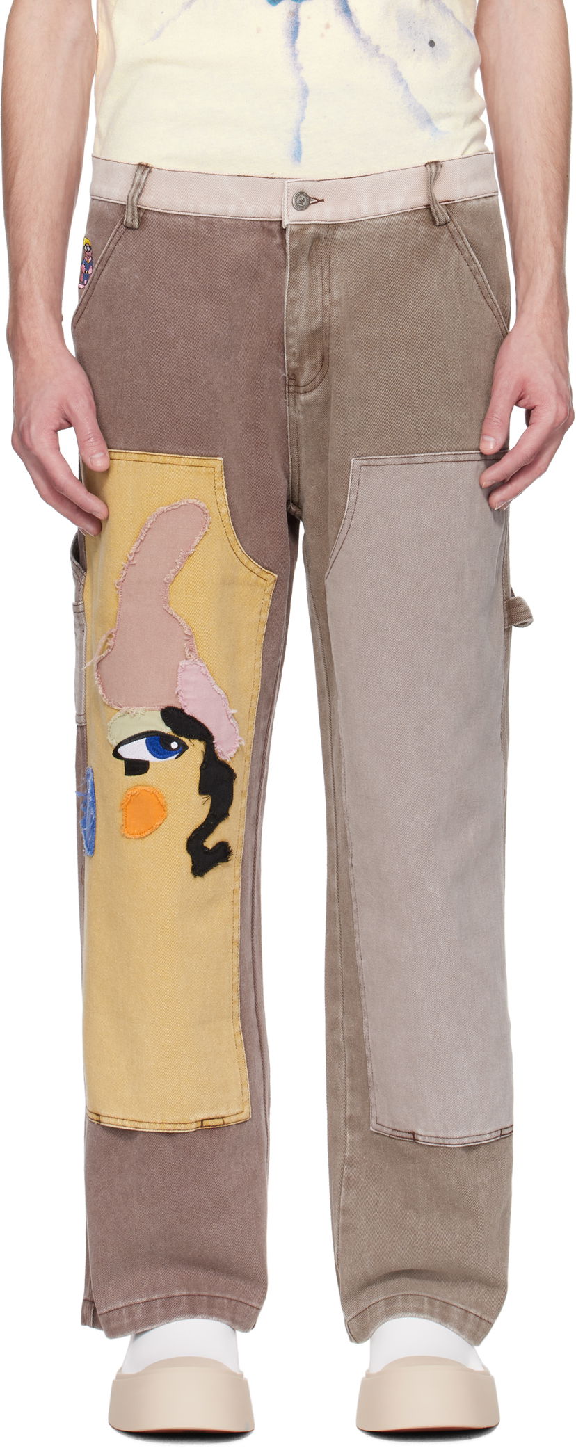 Cargo bukser KidSuper KidSuper Patchwork Face Double Knee Trousers Brun | SS25-PT-03