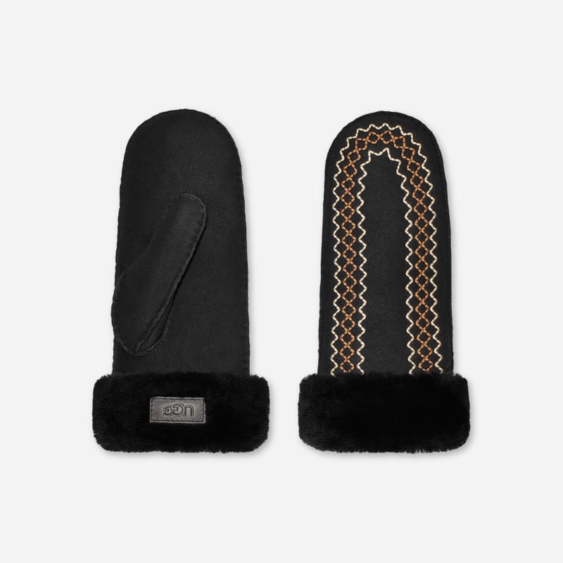 Handsker UGG Embroidered Sheepskin Mittens Sort | 100907-BLK, 1
