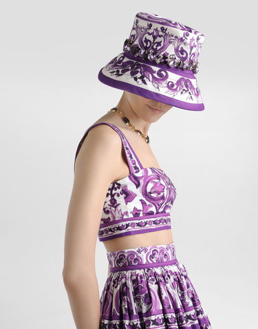 Crop top Dolce & Gabbana Dolce & Gabbana Majolica Print Poplin Crop Top Lilla | F7U70THH5ENIP3TN, 3