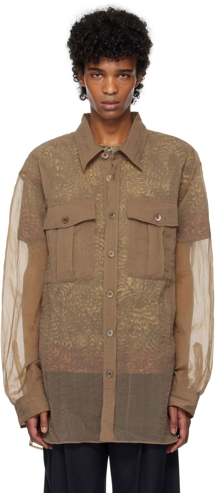 Skjorte Dries Van Noten Dries Van Noten Crinkled Button-Up Shirt Brun | 251-020721-1329