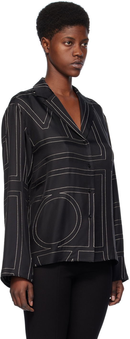 Skjorte TOTEME Monogram Satin Shirt Sort | 213-755-707, 1
