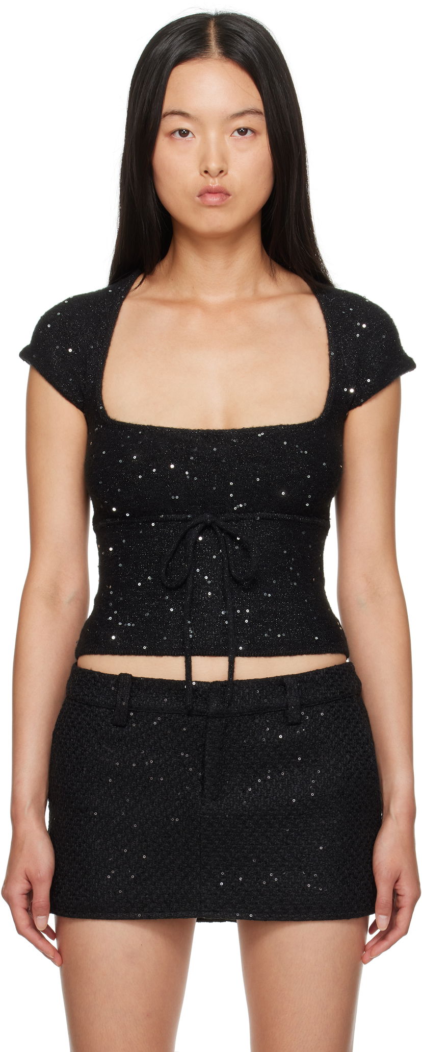 Crop top GUIZIO Guizio Miki Sequin Knit Top Sort | F24112S048