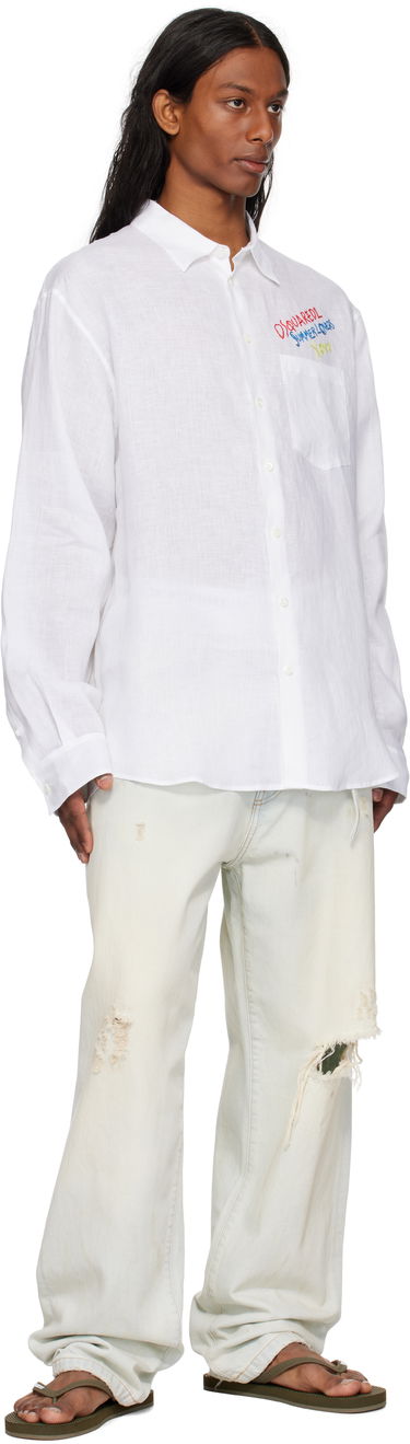 Skjorte DSQUARED2 Dsquared2 'Summer Lovers' Oversized Linen Shirt Hvid | S78DM0048-D35294-100, 3