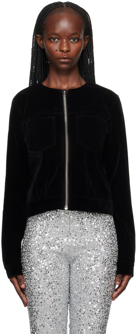 Jakke We11done Velvet Zip-Up Jacket Sort | WD-JK3-23-018-W-BK