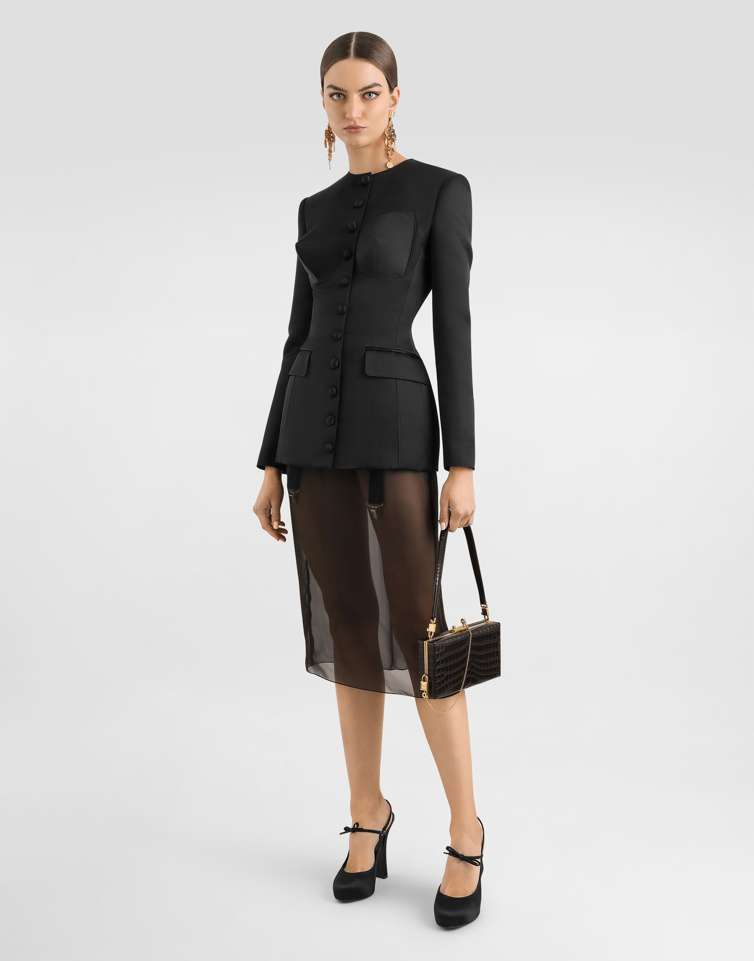 Nederdel Dolce & Gabbana Dolce & Gabbana Chiffon Voile Calf-Length Skirt Sort | F4BBYTFUAA1N0000, 1