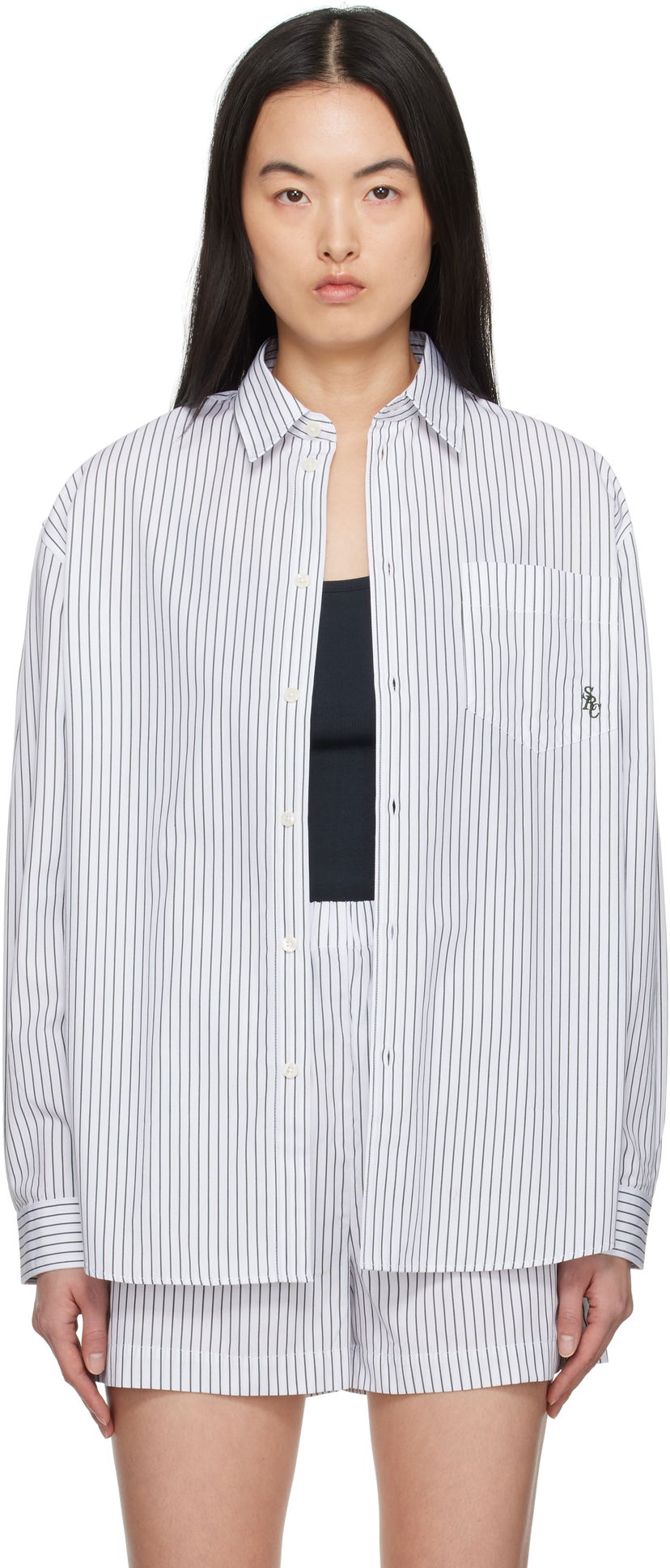 Skjorte Sporty & Rich Sporty & Rich Oversized Pinstriped Shirt Hvid | SI006606302ST71