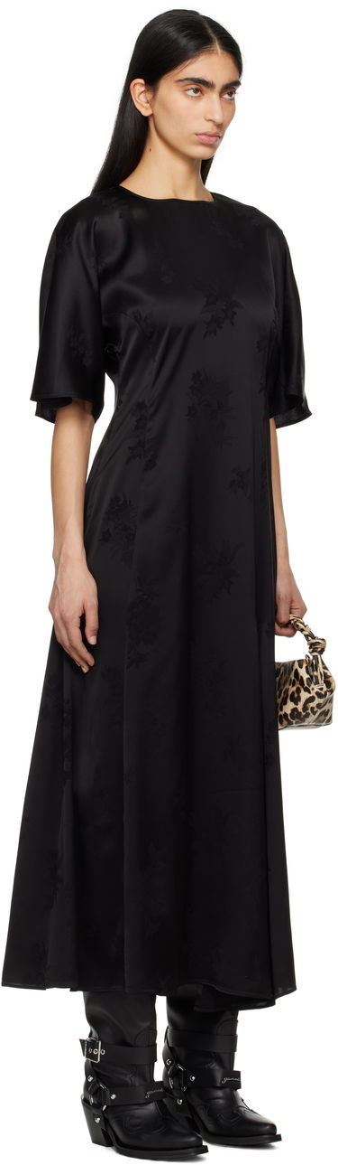 Kjole GANNI GANNI Fluid Satin Jacquard Slit Maxi Dress Sort | W0255, 1