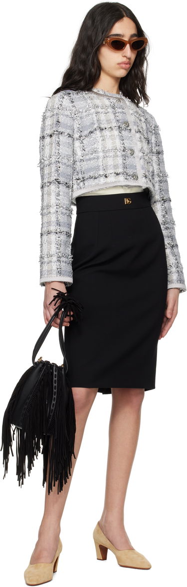 Jakke Dolce & Gabbana Dolce&Gabbana Short Check Lurex Raschel Tweed Jacket Grå | F27DQT FQZAE, 3