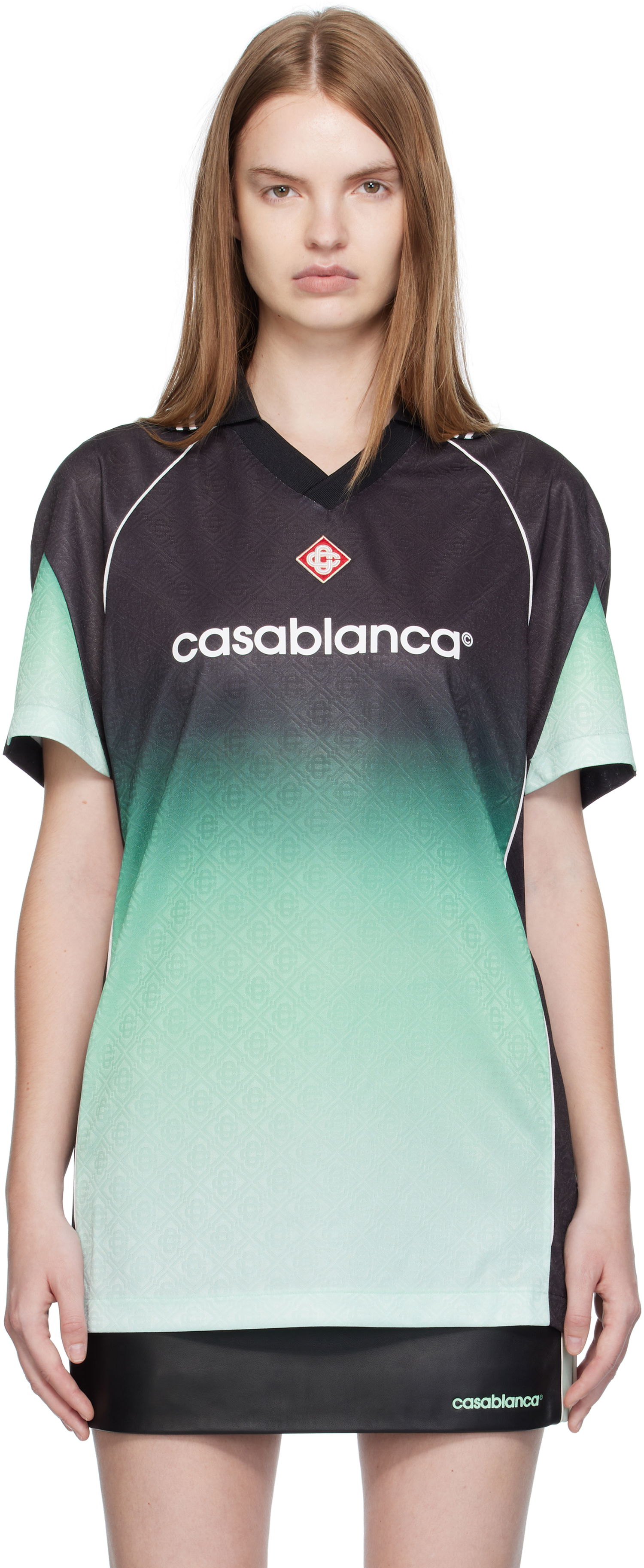 T-shirt Casablanca Casablanca Gradient Monogram Jacquard Football T-shirt Grøn | U-WPF25-JTP-375-01, 0