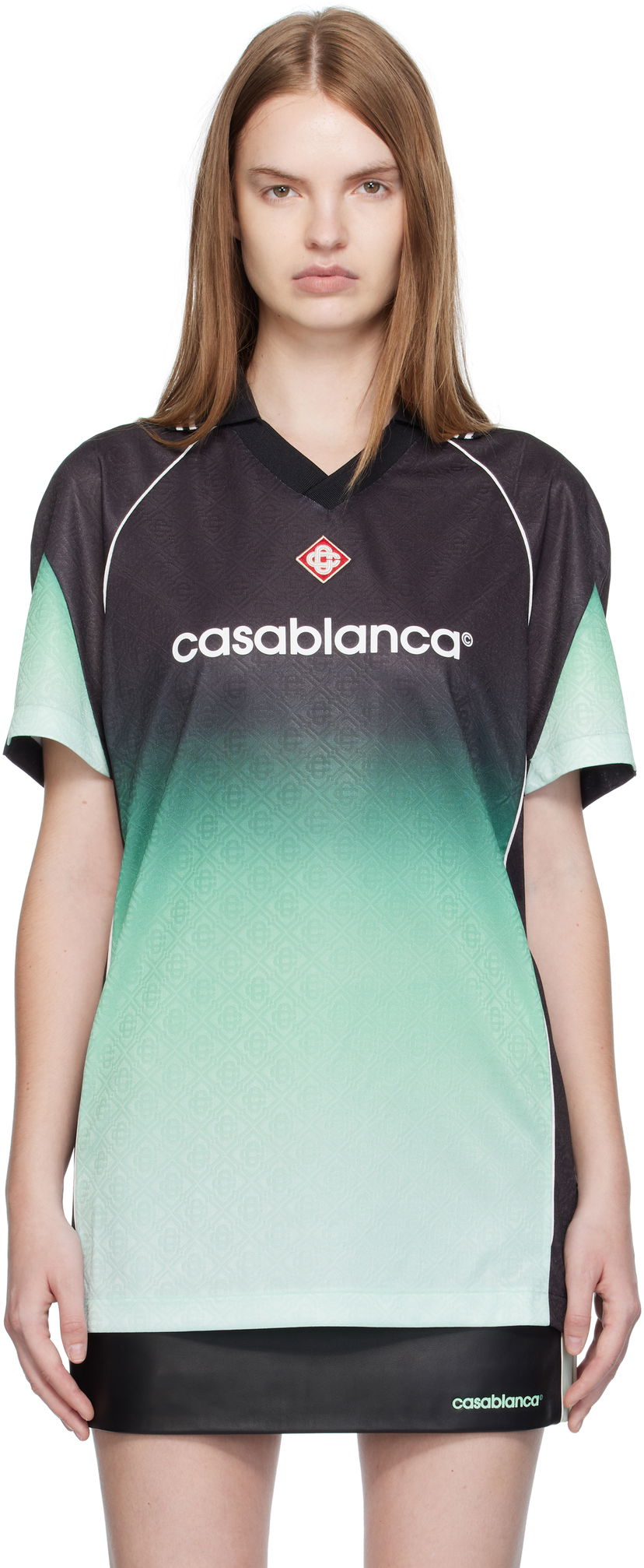 T-shirt Casablanca Casablanca Gradient Monogram Jacquard Football T-shirt Sort | U-WPF25-JTP-375-01