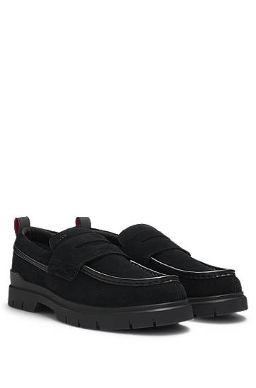 Sneakers og sko BOSS Suede Loafers with Faux-Leather Trims Sort | 50541827