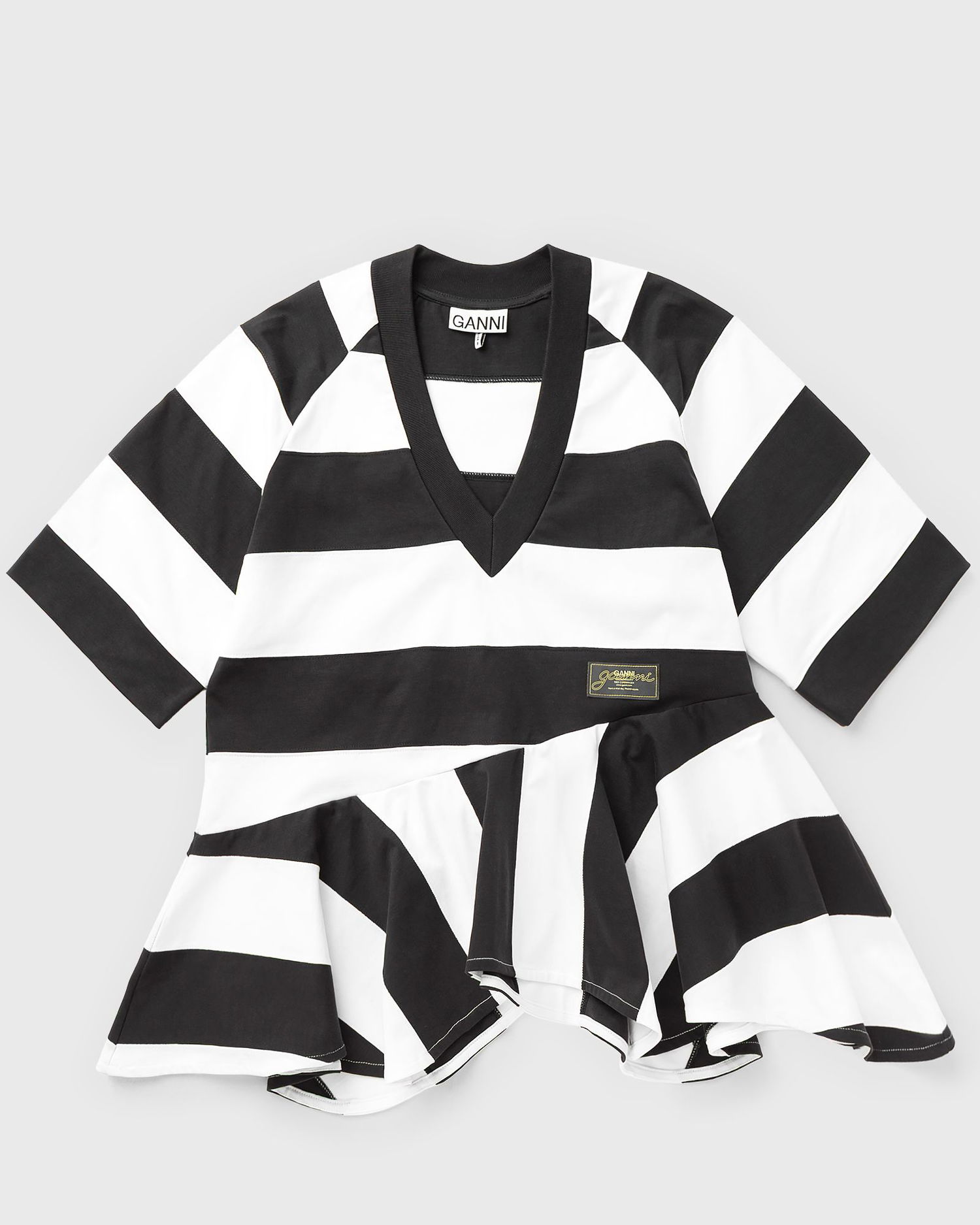 T-shirt GANNI Striped Heavy Cotton Peplum T-shirt Flerfarvet | T4257-378, 1