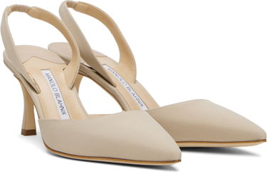 Tilbehør Manolo Blahnik Manolo Blahnik Carolyne 70 Slingback Heeled Sandals Beige | 225-1891, 3