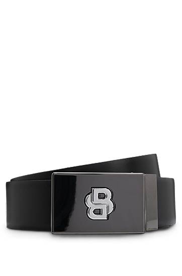 Bælter BOSS Reversible Italian leather belt with metallic buckle Sort | 50553335
