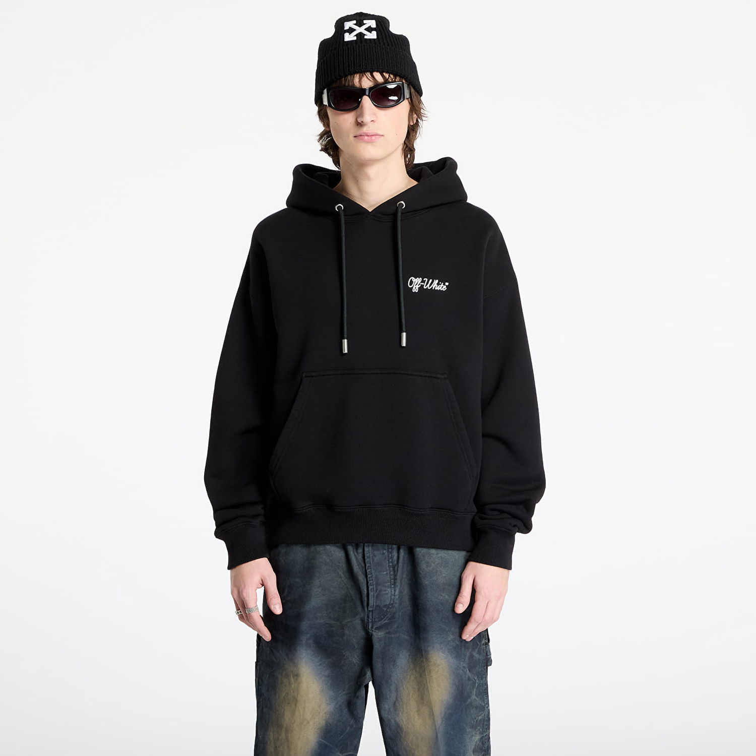 Sweatshirt Off-White Script Skate Black Hoodie Sort | OMBB085C99FLE0191001, 0