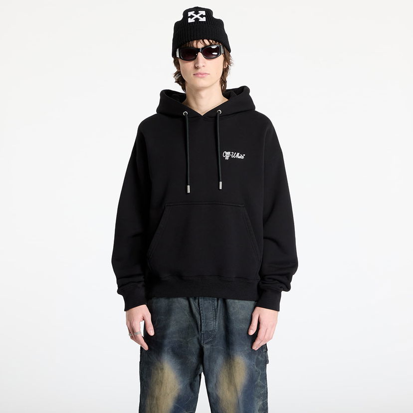 Sweatshirt Off-White Script Skate Black Hoodie Sort | OMBB085C99FLE0191001
