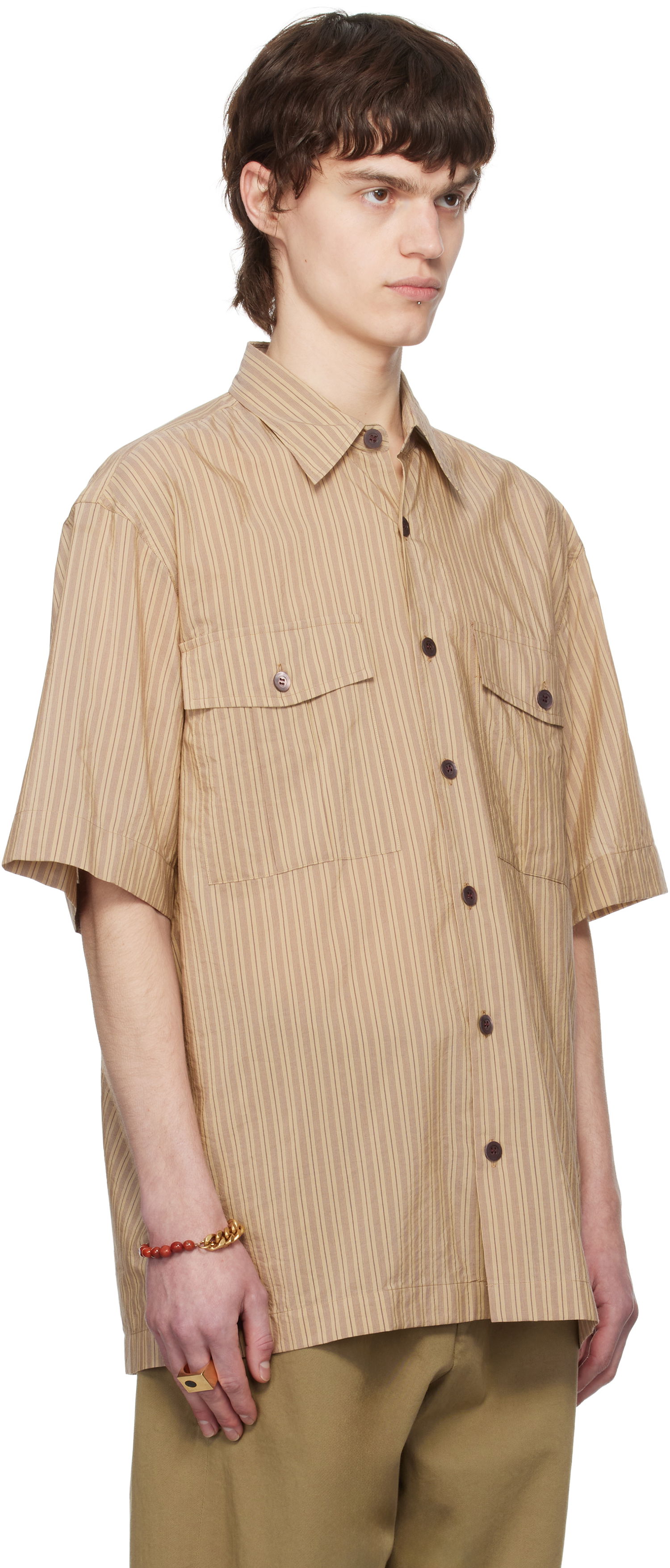 Skjorte Dries Van Noten Dries Van Noten Striped Two-Pocket Shirt Beige | 251-020706-1524, 1