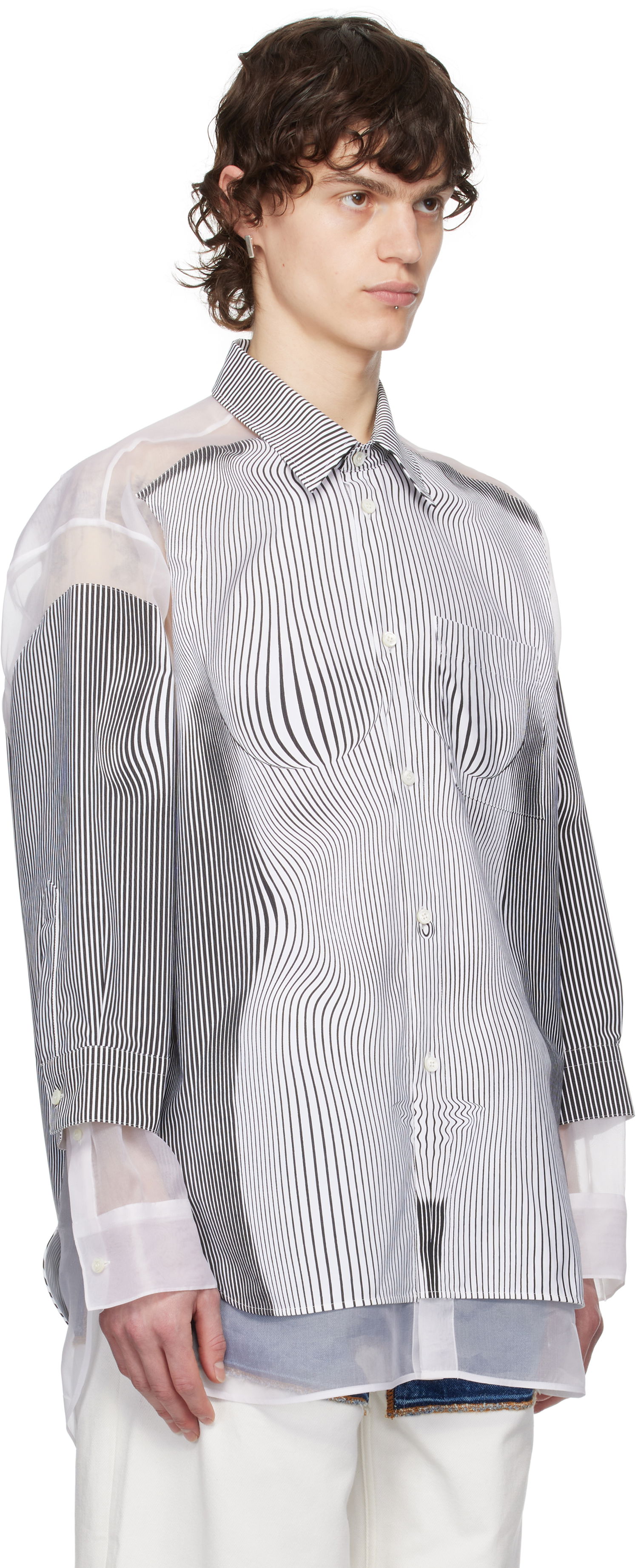Skjorte Jean Paul Gaultier Jean Paul Gaultier Pinstripe Body Morphing Shirt Hvid | 25/33-F-CH080I-C566-0001, 1